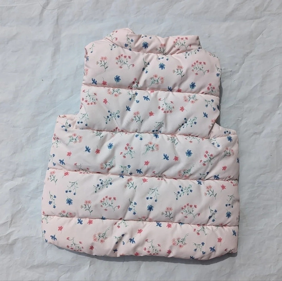 H&M Baby Girl 6-9 Pink Floral Puffer Padded Vest - Picture 2 of 4